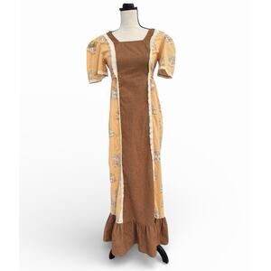 Vintage 1970s Lemon Frog Prairie Maxi Dress mushroom Sears Cottagecore boho XS